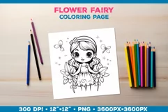 Four Flower Fairy Coloring Pages. Kids coloring books Product Image 4