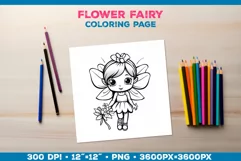 Four Flower Fairy Coloring Pages. Kids coloring books Product Image 5