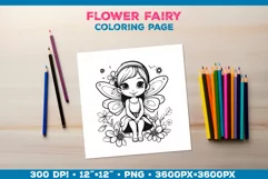 Four Flower Fairy Coloring Pages. Kids coloring books Product Image 5