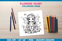 Four Flower Fairy Coloring Pages. Kids coloring books Product Image 5