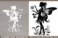 Flower Fairy Silhouette SVG. Floral Fairy. Spring Fairy SVG Product Image 1