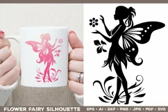 Flower Fairy Silhouette SVG. Floral Fairy. Spring Fairy SVG Product Image 3