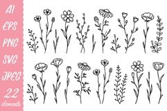 Flowers and branches SVG. Wildflowers SVG. Vector elements Product Image 1