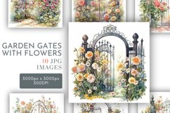 Garden Gates with Flowers | Watercolour Clipart JPG Product Image 1