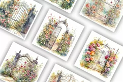 Garden Gates with Flowers | Watercolour Clipart JPG Product Image 3