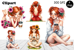 Flowers Girl Clipart, Summer PNG Sublimation Product Image 1
