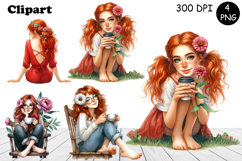 Flowers Girl Clipart, Summer PNG Sublimation Product Image 1