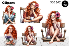 Flowers Girl Clipart, Summer PNG Sublimation Product Image 1