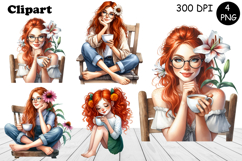 Flowers Girl Clipart, Summer PNG Sublimation Product Image 1