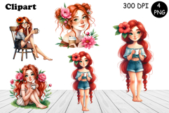 Flowers Girl Clipart, Summer PNG Sublimation Product Image 1
