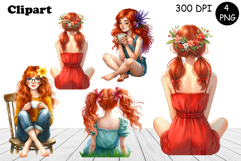 Flowers Girl Clipart, Summer PNG Sublimation Product Image 1