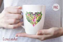 Heart, watercolor clipart. Tropical orchid. Valentine's Day Product Image 3