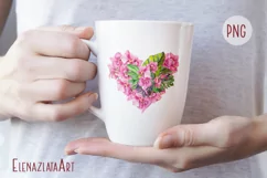 Heart, watercolor clipart. Tropical orchid. Valentine's Day Product Image 3
