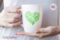 Heart Watercolor green rose. Valentine's day clipart Product Image 3