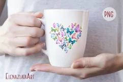 Heart, Butterfly watercolor clipart. Valentines Day Product Image 2