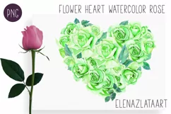Heart Watercolor green rose. Valentine's day clipart Product Image 1