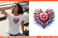 Heart Flower Sublimation Design PNG. Flower heart PNG design Product Image 1