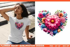Heart Flower Sublimation Design PNG. Flower heart PNG design Product Image 1