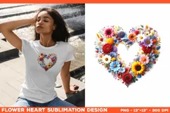 Heart Flower Sublimation Design PNG. Flower heart PNG design Product Image 1