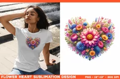 Heart Flower Sublimation Design PNG. Flower heart PNG design Product Image 1