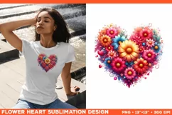 Heart Flower Sublimation Design PNG. Flower heart PNG design Product Image 1