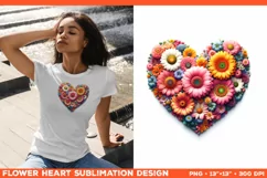 Heart Flower Sublimation Design PNG. Flower heart PNG design Product Image 1