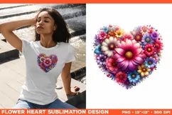 Heart Flower Sublimation Design PNG. Flower heart PNG design Product Image 1