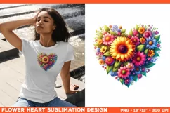 Heart Flower Sublimation Design PNG. Flower heart PNG design Product Image 1