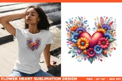 Heart Flower Sublimation Design PNG. Flower heart PNG design Product Image 1
