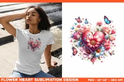 Heart Flower Sublimation Design PNG. Flower heart PNG design Product Image 1