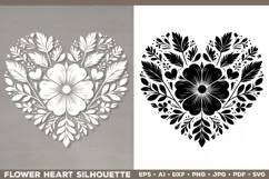 Flower Heart SVG, Florals Heart Silhouette, Valentine Heart Product Image 1