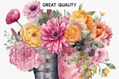 watercolor floral wreath, flowers bucket clipart, sublimation nursery drawing, wedding  Flower In Boots Floral Wreath Clipart PNG Scrapbooking Image Nursery Watercolor  Transparent wedding invitation shirt designs sublimation printable digital bloom