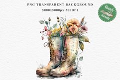 Flower In Boots Floral Wreath Clipart PNG Scrapbooking Image Nursery Watercolor Transparent wedding invitation shirt designs sublimation printable digital bloom watercolor floral wreath, flowers bucket clipart, sublimation nursery drawing, wedding invitat