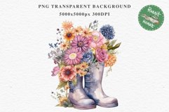 Flower In Boots Floral Wreath Clipart PNG Scrapbooking Image Nursery Watercolor Transparent wedding invitation shirt designs sublimation printable digital bloom watercolor floral wreath, flowers bucket clipart, sublimation nursery drawing, wedding invitat