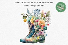 Flower In Boots Floral Wreath Clipart PNG Scrapbooking Image Nursery Watercolor Transparent wedding invitation shirt designs sublimation printable digital bloom watercolor floral wreath, flowers bucket clipart, sublimation nursery drawing, wedding invitat