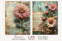 Floral Junk Journal page Pink Chrysanthemum scrapbook papers Product Image 1