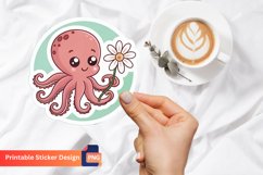 Flower Octopus Sticker, Ocean Art Sticker, Sea Life Decor Product Image 1