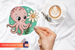 Flower Octopus Sticker, Ocean Art Sticker, Sea Life Decor Product Image 1