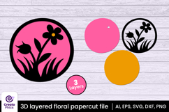 flower papercut file-flower svg-paper cutting-laser cutting-multi layered-floral-papercut