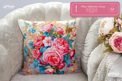 Floral Pillow case sublimation Peonies throw Pillow design Product Image 1