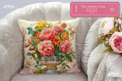Floral Pillow case sublimation Peonies throw Pillow design Product Image 1
