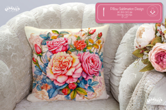 Floral Pillow case sublimation Peonies throw Pillow design Product Image 1