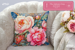 Floral Pillow case sublimation Peonies throw Pillow design Product Image 1