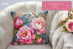 Floral Pillow case sublimation Peonies throw Pillow design Product Image 1