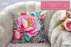 Floral Pillow case sublimation Peonies throw Pillow design Product Image 1