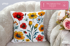 Floral Pillow case sublimation Wildflower throw Pillow png Product Image 1