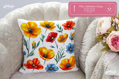 Floral Pillow case sublimation Wildflower throw Pillow png Product Image 1