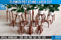 Flower Triple Pot Stands Laser Cut Bundle, Flower Holders Product Image 1