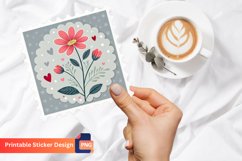 Flower Printable Valentines Sticker, Floral Sticker Product Image 1