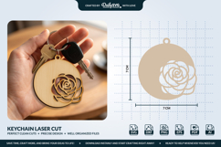 Flower Round Keychain Laser Cut SVG Product Image 1